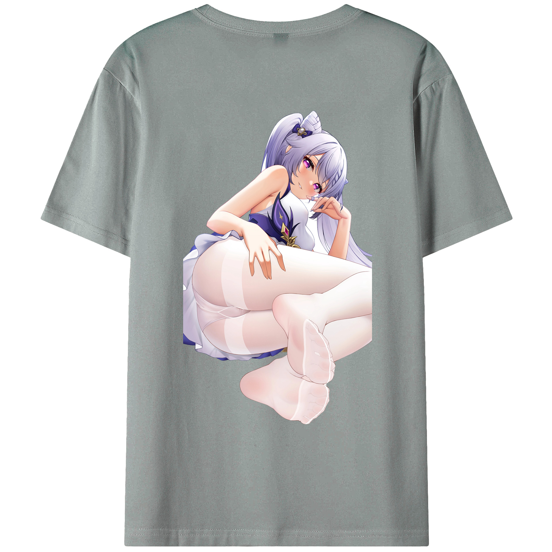 げんし神 刻晴 こくせい genshin Kokusei 綿100％ メンズ半袖Tシャツ（バックプリント） 通気性